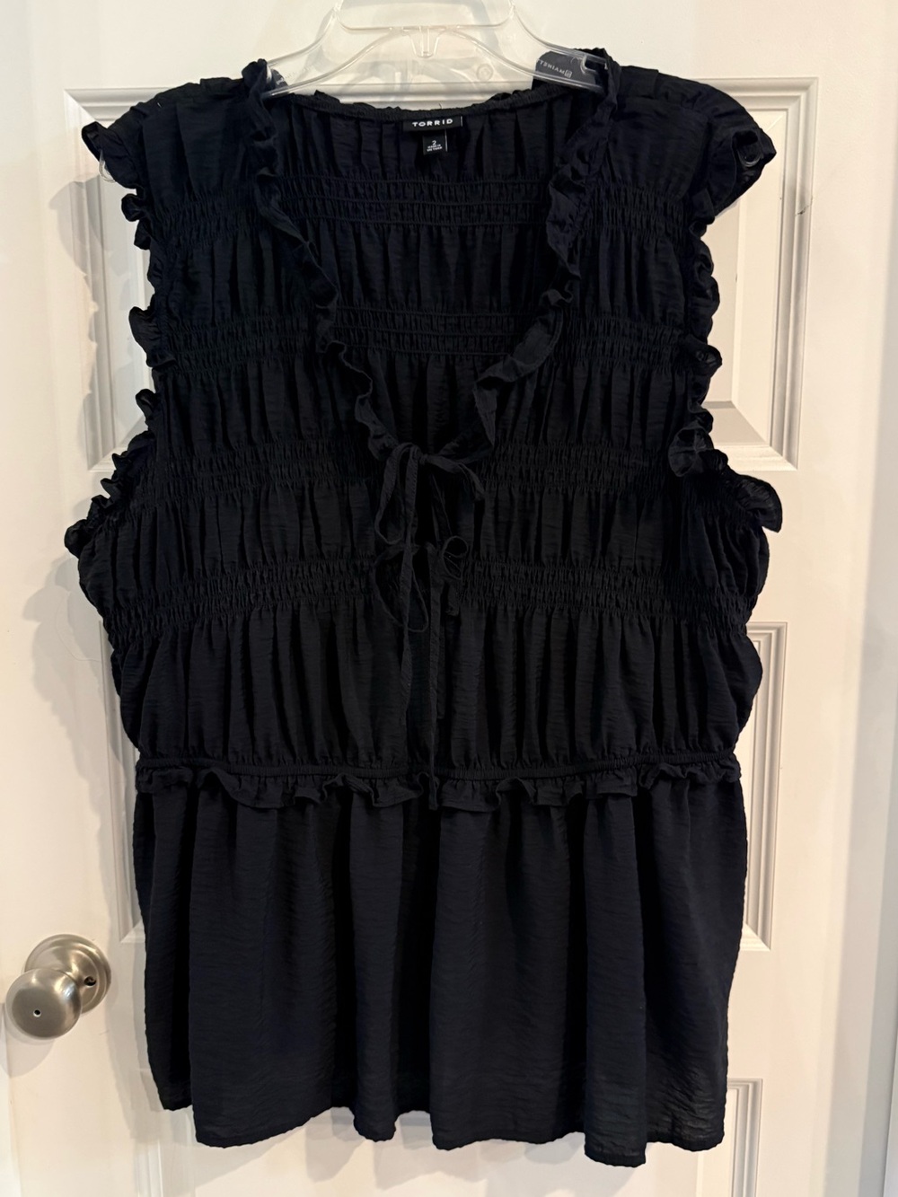 Torrid Black Ruffled Smocked Tie-Front Sleeveless Blouse